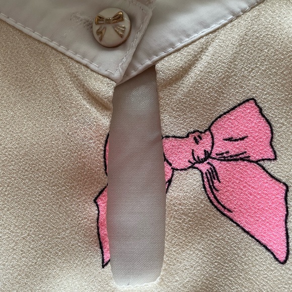 Power Sweet Bow Print Collar Pink Tan Bow Dress - Picture 9 of 15